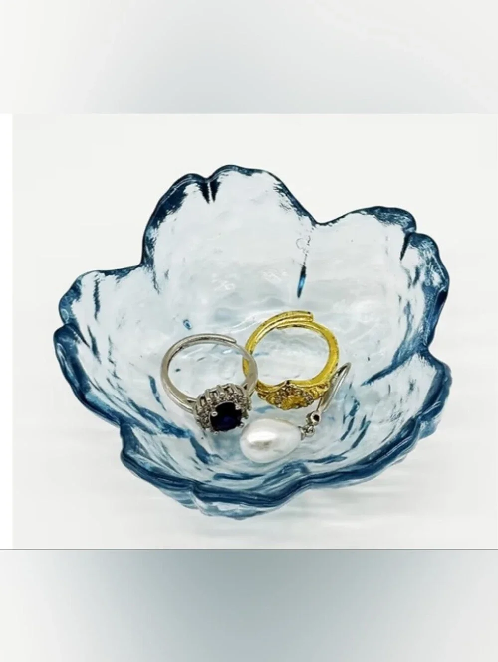 3 Pc Beautiful Glass Blue Cherry Blossom Jewelry Trinket Soap Dish Bowl Holder